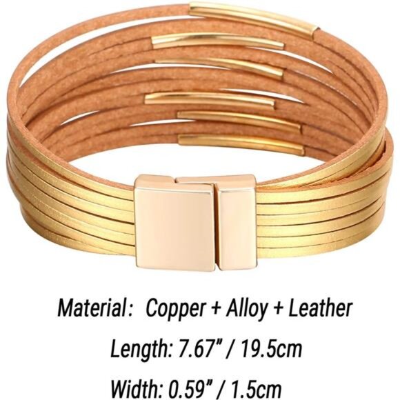 Leather Wrap Bracelets for Women, Boho Leopard Multi-Layer Crystal Beads Cuff - Picture 4 of 6